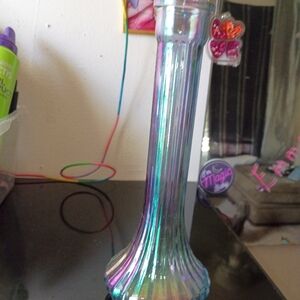 Iridescent Tall Glass Vase - Shimmering Green & Purple